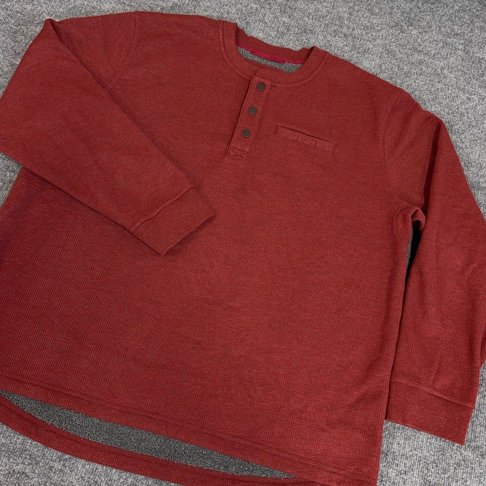 LL Bean Katahdin Iron Works Bonded Waffle Fleece Lined Henley Shirt Men 2XL Red